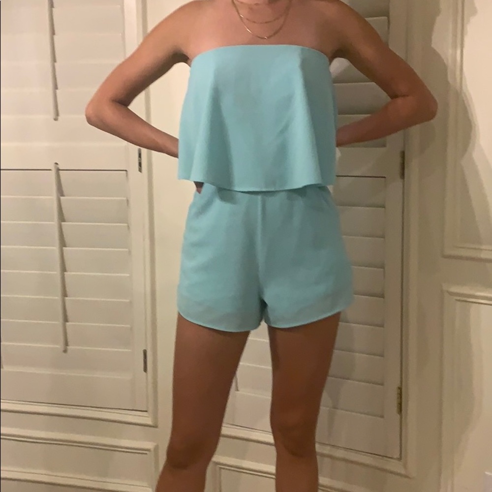 Mint green strapless romper